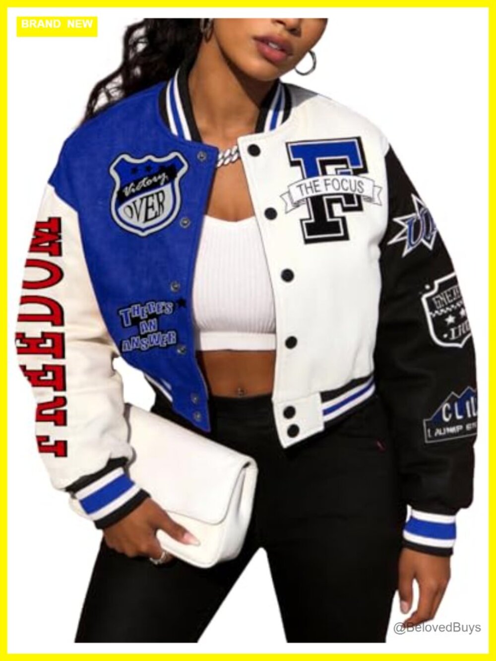Women's Varsity Jacket Cropped Bomber Letterman Cotton Blend Casual